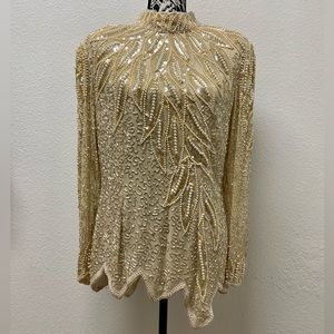 Vintage Oleg Cassini Beaded Silk Top, Size 14, Matching Skirt Size 14 (31”)